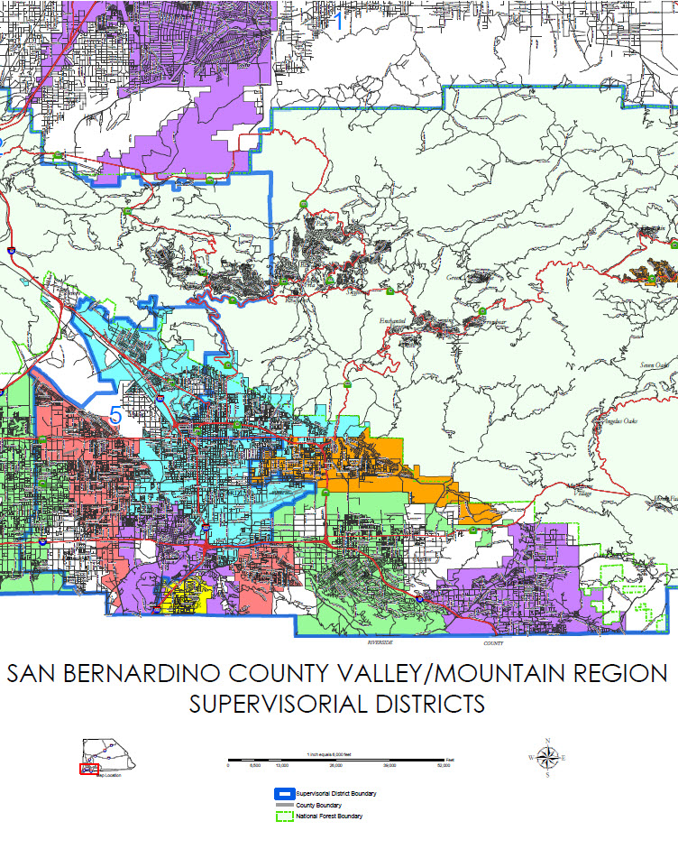 San Bernardino County Valley/Mountain Region Supervisorial Districts Map